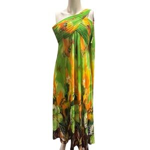 Ever Pretty Green and Orange One Shoulder Dress Size 6